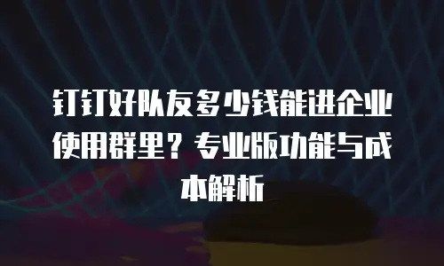 钉钉好队友多少钱能进企业使用群里？专业版功能与成本解析