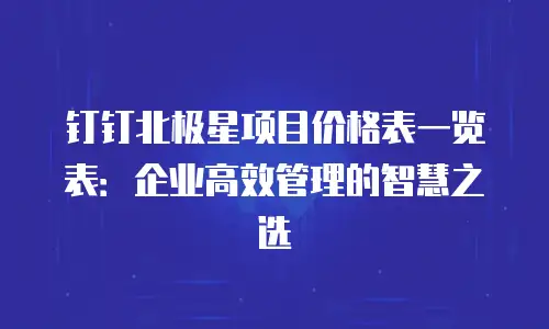 钉钉北极星项目价格表一览表：企业高效管理的智慧之选