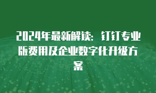 2024年最新解读：钉钉专业版费用及企业数字化升级方案