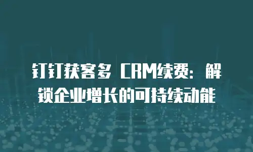 钉钉获客多 CRM续费：解锁企业增长的可持续动能