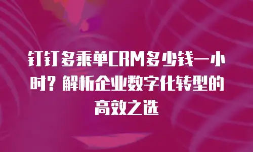 钉钉多乘单CRM多少钱一小时？解析企业数字化转型的高效之选