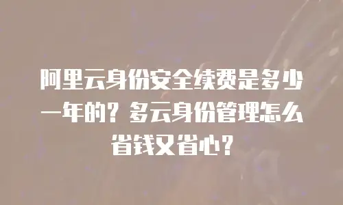 阿里云身份安全续费是多少一年的？多云身份管理怎么省钱又省心？