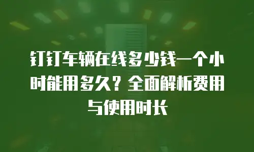 钉钉车辆在线多少钱一个小时能用多久？全面解析费用与使用时长