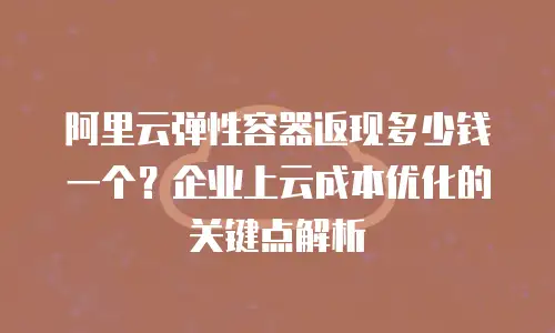 阿里云弹性容器返现多少钱一个？企业上云成本优化的关键点解析