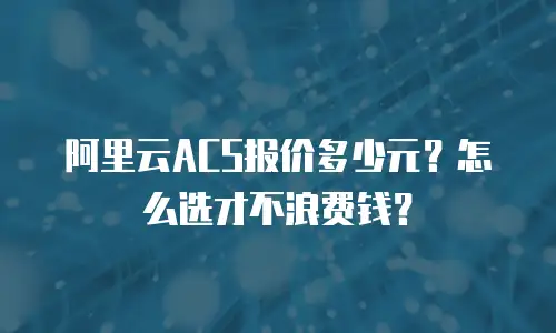 阿里云ACS报价多少元？怎么选才不浪费钱？