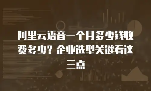 阿里云语音一个月多少钱收费多少？企业选型关键看这三点