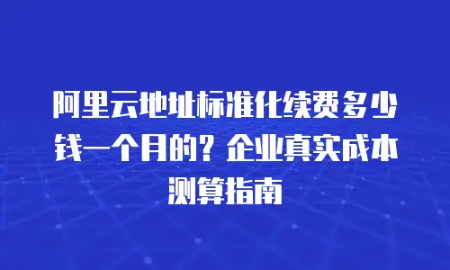 阿里云地址标准化续费多少钱一个月的？企业真实成本测算指南