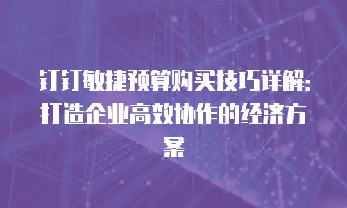 钉钉敏捷预算购买技巧详解：打造企业高效协作的经济方案