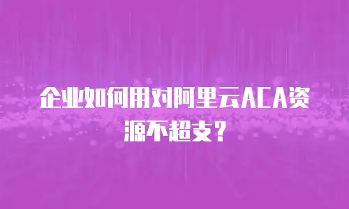 企业如何用对阿里云ACA资源不超支？