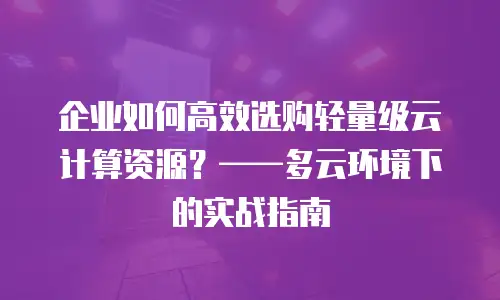 企业如何高效选购轻量级云计算资源？——多云环境下的实战指南