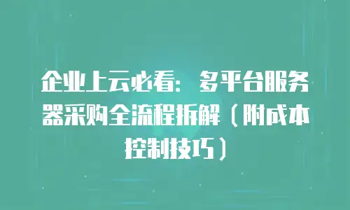 企业上云必看：多平台服务器采购全流程拆解（附成本控制技巧）
