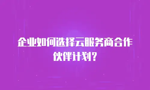 企业如何选择云服务商合作伙伴计划？