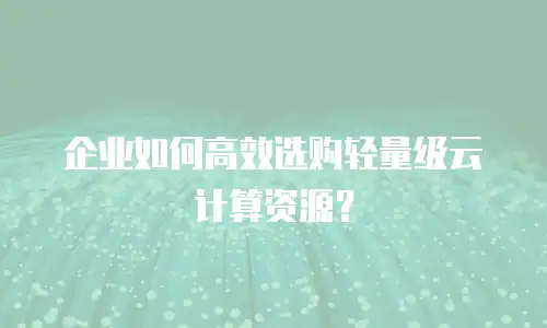 企业如何高效选购轻量级云计算资源？