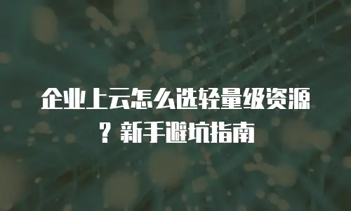 企业上云怎么选轻量级资源？新手避坑指南