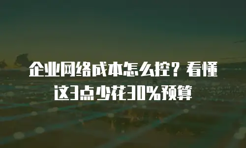 企业网络成本怎么控？看懂这3点少花30%预算