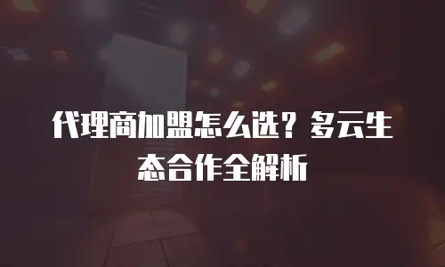 代理商加盟怎么选？多云生态合作全解析