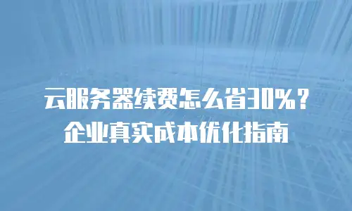 云服务器续费怎么省30%？企业真实成本优化指南