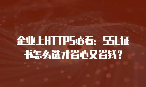 企业上HTTPS必看：SSL证书怎么选才省心又省钱？