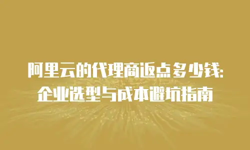 阿里云的代理商返点多少钱：企业选型与成本避坑指南