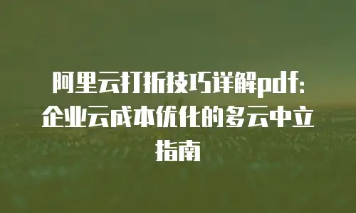 阿里云打折技巧详解pdf：企业云成本优化的多云中立指南