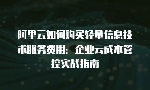 阿里云如何购买轻量信息技术服务费用：企业云成本管控实战指南