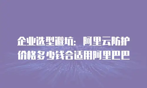 企业选型避坑：阿里云防护价格多少钱合适用阿里巴巴