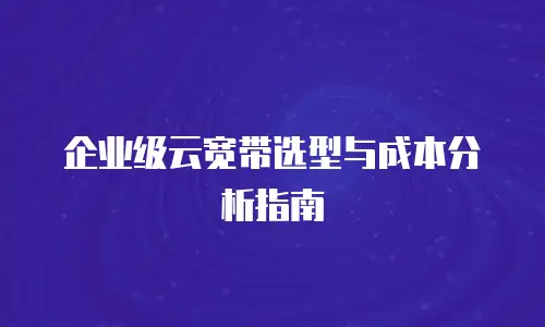 企业级云宽带选型与成本分析指南