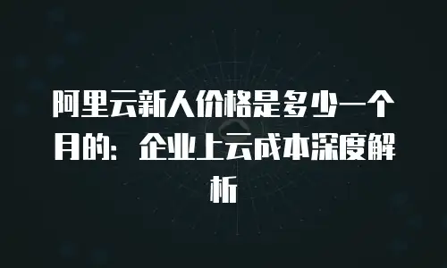 阿里云新人价格是多少一个月的：企业上云成本深度解析