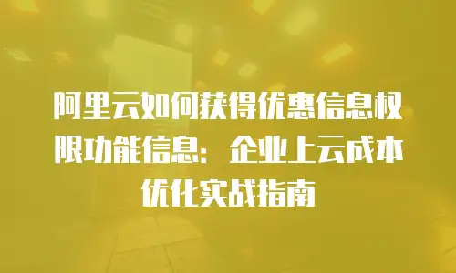 阿里云如何获得优惠信息权限功能信息：企业上云成本优化实战指南
