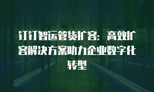 钉钉智运管货扩容：高效扩容解决方案助力企业数字化转型