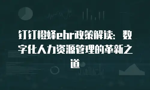 钉钉橙蜂ehr政策解读：数字化人力资源管理的革新之道