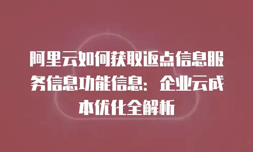 阿里云如何获取返点信息服务信息功能信息：企业云成本优化全解析