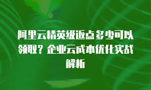 阿里云精英级返点多少可以领取？企业云成本优化实战解析