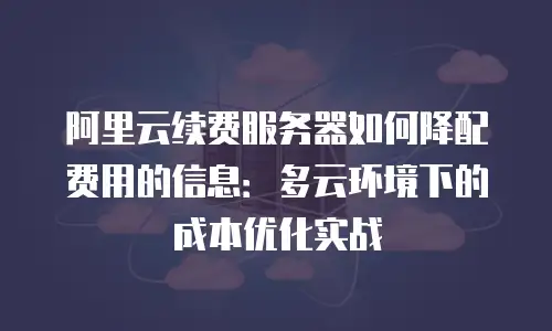 阿里云续费服务器如何降配费用的信息：多云环境下的成本优化实战
