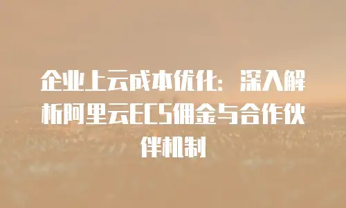 企业上云成本优化：深入解析阿里云ECS佣金与合作伙伴机制