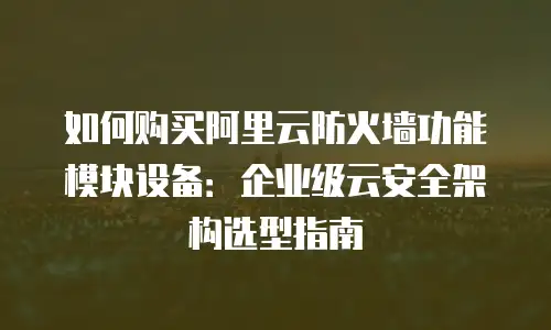 如何购买阿里云防火墙功能模块设备：企业级云安全架构选型指南