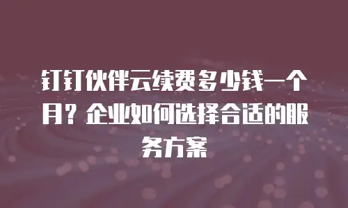 钉钉伙伴云续费多少钱一个月？企业如何选择合适的服务方案