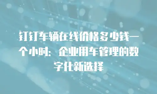 钉钉车辆在线价格多少钱一个小时：企业用车管理的数字化新选择