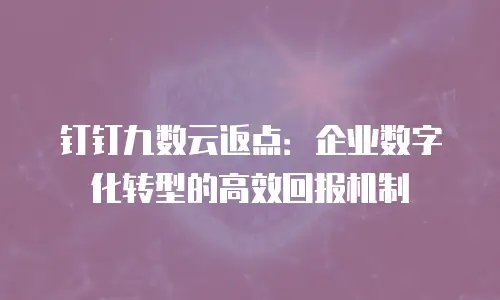 钉钉九数云返点：企业数字化转型的高效回报机制