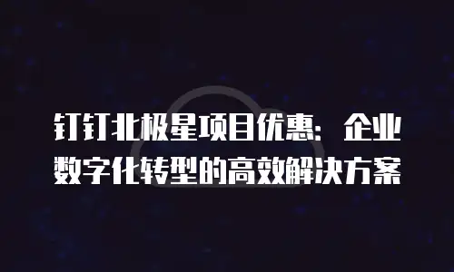 钉钉北极星项目优惠：企业数字化转型的高效解决方案