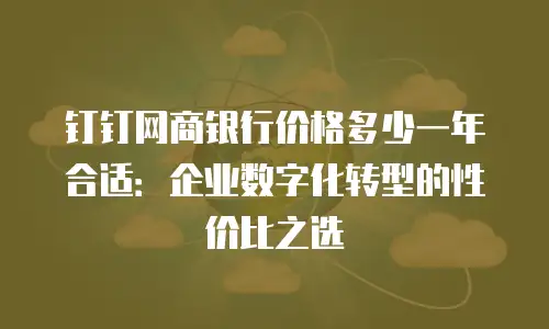 钉钉网商银行价格多少一年合适：企业数字化转型的性价比之选