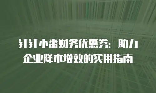 钉钉小番财务优惠券：助力企业降本增效的实用指南