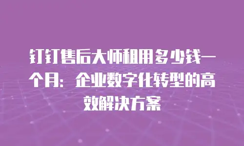 钉钉售后大师租用多少钱一个月：企业数字化转型的高效解决方案