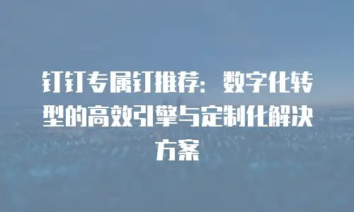 钉钉专属钉推荐：数字化转型的高效引擎与定制化解决方案