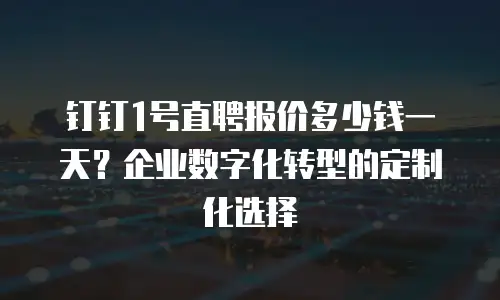 钉钉1号直聘报价多少钱一天？企业数字化转型的定制化选择