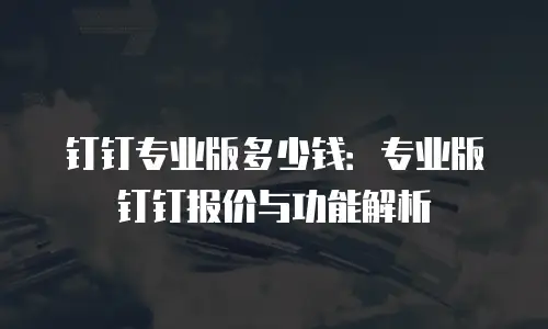 钉钉专业版多少钱：专业版钉钉报价与功能解析