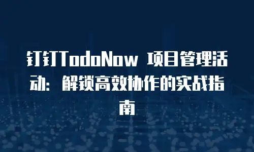 钉钉TodoNow 项目管理活动：解锁高效协作的实战指南