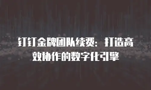 钉钉金牌团队续费：打造高效协作的数字化引擎