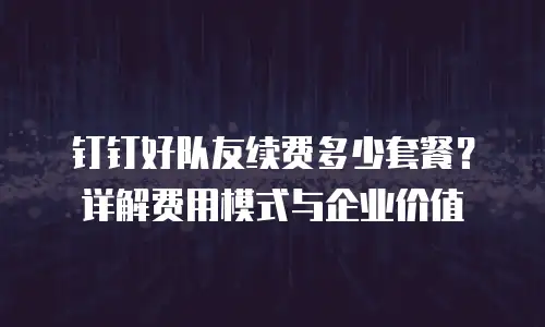 钉钉好队友续费多少套餐？详解费用模式与企业价值