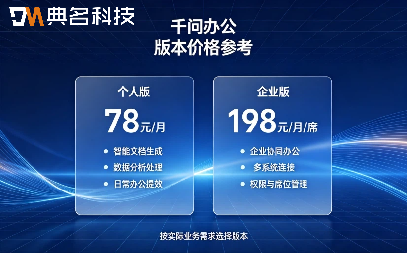 千问办公价格收费标准：个人版78元起，企业版198元/席
